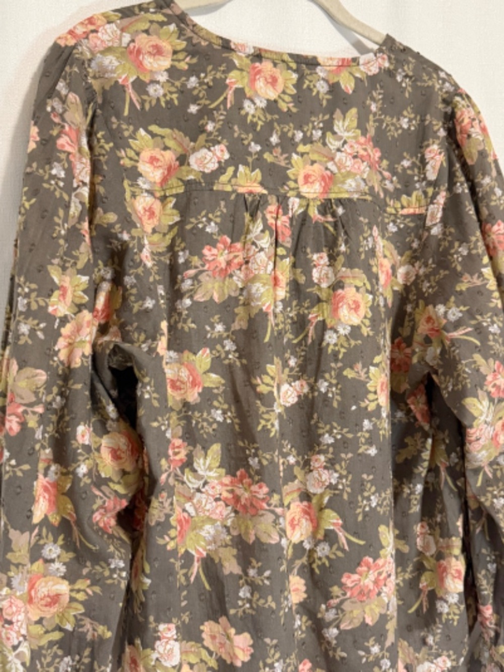 Anthropologie Gray & Pink Floral Print Michaela Cotton Peasant Blouse Size Small - Picture 6 of 11